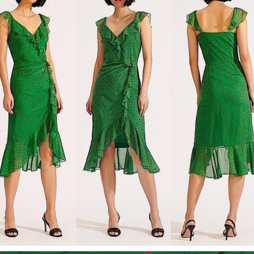 NWT Veronica Beard Floral Silk Ruffle Amal Midi Dress kelly green Size 2